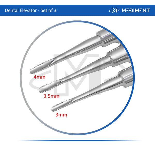 Dental Elevator Luxating Root Instruments 3mm, 3.5mm, 4mm