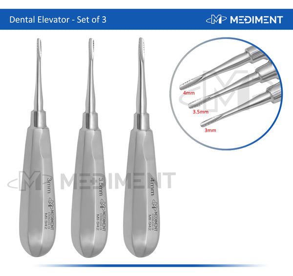 Dental Elevator Luxating Root Instruments 3mm, 3.5mm, 4mm